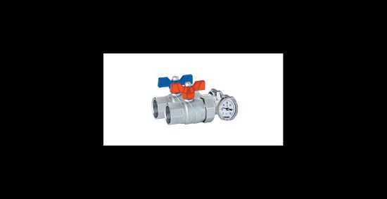 Picture of Emmeti Pair Straight Progress Valves 1 1/4" FxMU c/w Temperature Gauge